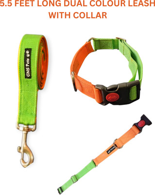 GNS PETS Dog Leash & Collar Set 5.5 Feet Long, Dual Color, Heavy-Duty Nylon Strong Hook 182 cm Dog Strap Leash(Green, Orange)
