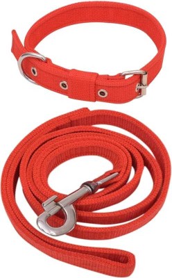 Aviean International Dog Belt 1.5 inch Red Collar with Red Dog Leash, Adjustable Dog Collar & Leash 5 cm Dog & Cat Strap Leash(Red)