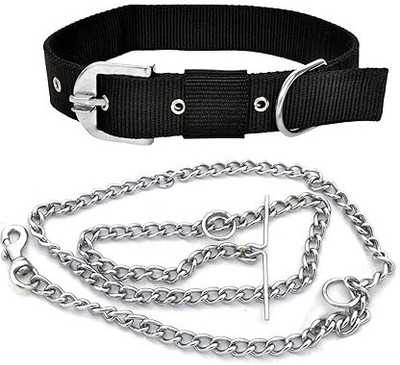 Smart Doggie Smart Doggie Dog Collar Nylon with chain For Small Dog NOT FOR PUPPY 25 cm Dog Chain Leash(Black, Silver)