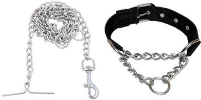 Smart Doggie Smart Doggie Dog Collar and Chain Combo of Adjustable Leash for Medium For Dog 152 cm Dog Chain Leash(Black, Silver)