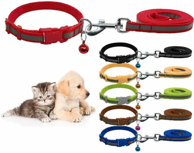 Furry Critters Reflective Leash Collar for Puppy Set with Bell for Cats and Dogs 10mm 120 cm Dog Strap Leash(Multicolor)