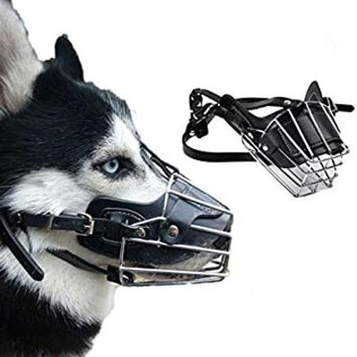 OM ZEE Dog Steel muzzle with Adjustable Strap for Anti Biting Dog Medium Strips Dog Muzzle(Pure Black)