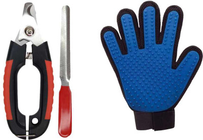 TAILNCARE 3 in 1 Pet Grooming Glove & Nail Care Combo Set Scissor Nail Clipper(For Dog & Cat)