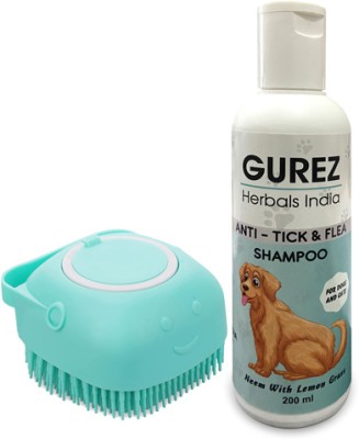Gurez Anti Tick & Flea Dog Shampoo 200 ml For Pets + Silicone Dog Bath Brush Flea and Tick, Anti-itching, Anti-fungal, Allergy Relief Neem (COMBO PACK ) Dog Shampoo(200 ml)