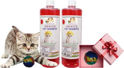 swacch Cat Shampoo + Rubber Musical Ball , Interactive Playing Ball , Combo Pack Conditioning Strawberry Cat Shampoo(2 L)