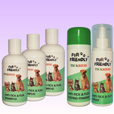 FUR FRIENDLY FF-AT200mlSH3-AT100gmPW1-AT200mlSP1 (Set of 5) Flea and Tick Natural Fragrance Dog Shampoo(900 ml)