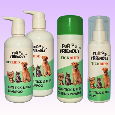 FUR FRIENDLY FF-AT300mlSH2-AT100gmPW1-AT200mlSP1-4 (Set of 4) Flea and Tick Natural Fragrance Dog Shampoo(900 ml)