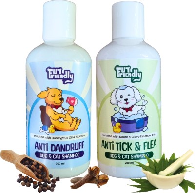 FUR FRIENDLY Anti-Tick & Flea & Anti-Dandruff Shampoo | 200ml Each (Pack of 2) Flea and Tick, Anti-dandruff Lavender, Coco-Vanilla Dog, Cat Shampoo(400 ml)