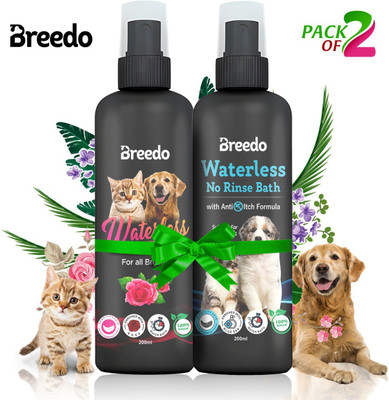 Breedo (Combo of 2) Dry Bath Blue Sea Shampoo Spray Waterless Shampoo Conditioning Allergy Relief, Conditioning, Anti-fungal, Anti-microbial, Anti-itching, Anti-dandruff Rose Conditioning Waterless Shampoo for Dogs & Puppy Dry/Waterless/Spray Dog Shampoo(400 ml)