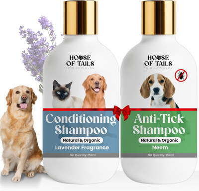 House Of Tails Conditioning & Anti-Tick Shampoo Combo | Tick Protection & Soft Fur Care Flea and Tick, Conditioning, Anti-dandruff, Anti-fungal Neem, Lavendar Dog, Cat Shampoo(500 ml)