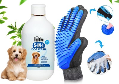 Hachiko (Combo of 2) 5IN1 Shampoo Plus Conditioner + Gloves,Natural Dog Shampoo Allergy Relief, Anti-dandruff, Anti-fungal, Anti-microbial Artificial Fragrance Free Dog Shampoo(250 ml)