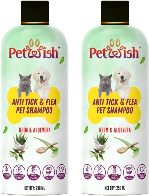 PETWISH Anti Tick & Flea Pet Shampoo Anti-Fungal, Antiseptic Ticks & Fleas Dog Shampoo Anti-dandruff, Anti-dandruff, Anti-itching Aloevera & Neem Dog Shampoo(500 ml)