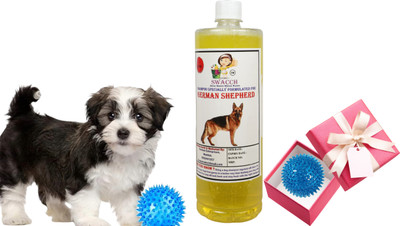 swacch German Shepherd Dog Shampoo + Rubber Spike Ball Chew Toy Combo Pack Conditioning Lemon Dog Shampoo(1 L)