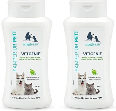 Wiggles VetGenie Dog Cat Bath Shampoo Puppy, 400ml-Odor Eliminating, Itching Skin Relief Anti-microbial, Allergy Relief, Flea and Tick, Conditioning Tea Tree Oil Dog Shampoo(400 ml)