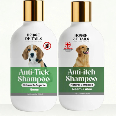 House Of Tails Anti-Tick & Anti-Itch Shampoo Combo For Dogs, Neem Shampoo For Remove Flea and Tick, Anti-dandruff, Anti-itching, Anti-microbial, Anti-Bacterial Aloe vera, Neem, Lemon grass Dog, Cat Shampoo(500 ml)