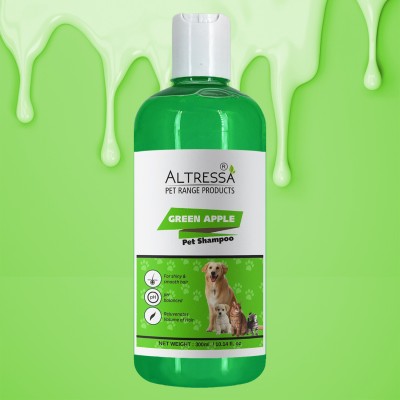 ALTRESSA Green Apple Pet Shampoo for Shiny & Smooth Hair, pH Balanced Aloe Vera Extracts Anti-itching, Conditioning, Anti-microbial Apple Fragrance Dog Shampoo(300 ml)