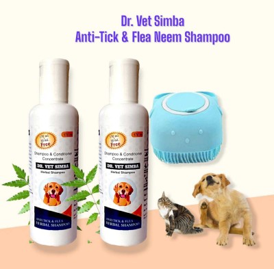 Dr. vet simba Anti-Tick & Flea Dog Shampoo & Conditioner 2 x 200ml with bath brush Anti-dandruff, Flea and Tick, Anti-itching White Rose Dog Shampoo(400 ml)