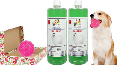 swacch Maltese Dog Shampoo + Rubber Spike Ball Chew Toy Combo Pack Conditioning Neem Alovera Dog Shampoo(2 L)