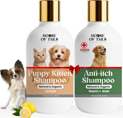 House Of Tails Puppy, Kitten & Anti-Itch Shampoo Combo – Gentle Care for Soft, Fresh Skin Itch Relief, Flea and Tick, Anti-microbial Aloe vera, Neem, Lemon Dog, Cat Shampoo(500 ml)