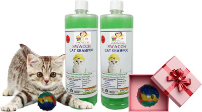 swacch Cat Shampoo + Rubber Musical Ball , Interactive Playing Ball , Combo Pack Conditioning Neem Alovera Cat Shampoo(2 L)