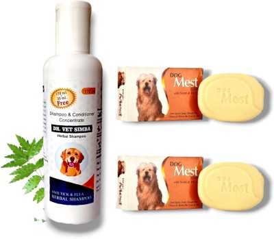 Dr. vet simba Anti-Tick & Flea Dog Shampoo & Conditioner + 2 dog soap. Anti-dandruff, Flea and Tick, Anti-itching White Rose Dog Shampoo(350 ml)