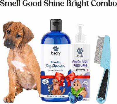 bscly Keratin Dog Shampoo 300ML + Fresh Fido Blueberry Perfume 200ml + Grooming Comb Conditioning For Dogs & Cats | Soft Fur & Fresh Fragrance Dog Shampoo(500 ml) bscly Keratin Dog Shampoo 300ML + Fresh Fido Blueberry Perfume 200ml + Grooming Comb Conditioning For Dogs & Cats | Soft Fur & Fresh Fragrance Dog Shampoo(500 ml)