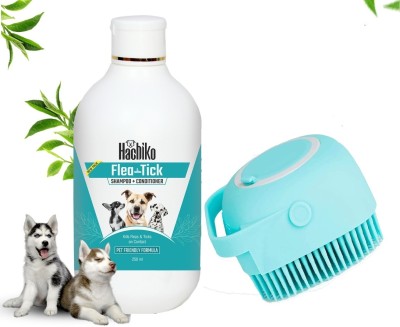 Hachiko Natural (Combo of 2) Flea and Tick Shampoo Plus Conditioner + Scrub Brush Allergy Relief, Anti-dandruff, Anti-fungal, Anti-microbial Artificial Fragrance Free Dog Shampoo(250 ml)