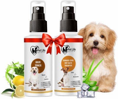 Pet Life Summer Cool Dry Bath Dog Shampoo 60ml+ Dog Hair Toner Spray 60ml - Clean Coat Anti-fungal, Anti-itching, Conditioning Fresh Fragrance, Smoother & Shinier Coat, Control Hair Fall, All Dog Breed Dog Shampoo(120 ml)