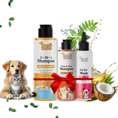 Pure Tails (combo of 3)Anti tick shampoo 200ml+ 5 in 1 shampoo 200ml + Pet Ear Wash100ml Anti-fungal, Anti-Bacterial Natural Dog, Cat Shampoo(500 ml) Pure Tails (combo of 3)Anti tick shampoo 200ml+ 5 in 1 shampoo 200ml + Pet Ear Wash100ml Anti-fungal, Anti-Bacterial Natural Dog, Cat Shampoo(500 ml)