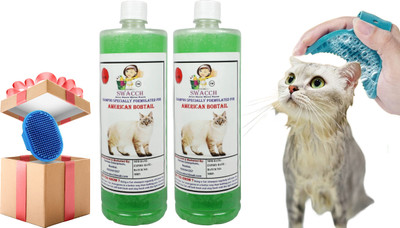 swacch American Bobtail Shampoo + Bath Brush with Adjustable Straps Conditioning Neem Alovera Cat Shampoo(2 L)