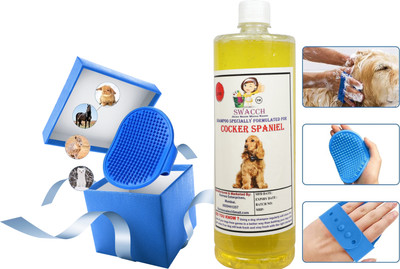 swacch Cocker Spaniel Dog Shampoo + Bath Brush with Adjustable Straps Conditioning Lemon Dog Shampoo(1 L)