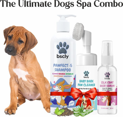 bscly Pawfect-5 Shampoo 200ML, Baby Bark Paw Cleaner 150ML, Silk Coat Hair Serum 100ML Anti-dandruff For Dogs & Cats | Soft & Shiny Coat Care Dog Shampoo(450 ml)