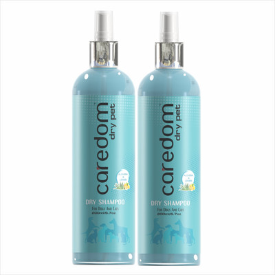 Caredom Whitening and Color Enhancing Aloevera & Lemon Water Less Dry Shampoo for Dog & Cat | Pack of 2 | 200ml × 2Nos Cat Shampoo(400 ml)
