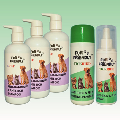 FUR FRIENDLY FF-AD300mlSH3-AT100gmPW1-AT200mlSP1-5 (Set of 5) Anti-dandruff Natural Fragrance Dog Shampoo(1200 ml)