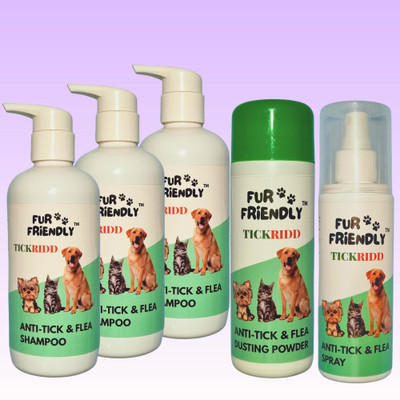 FUR FRIENDLY FF-AT300mlSH3-AT100gmPW1-AT200mlSP1-5 (Set of 5) Flea and Tick Natural Fragrance Dog Shampoo(1200 ml)