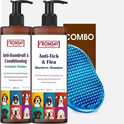 Image showcasing ROMSAY Anti-tick Blueberry Shampoo + Anti Dandruff Eucalyptus Shampoo ...