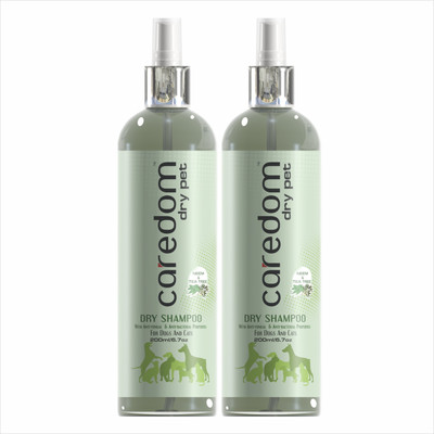 Caredom Flea and Tick Neem & Tea Tree Water Less Dry Shampoo for Dog & Cat | Pack of 2 | 200ml × 2 Nos Cat Shampoo(400 ml)