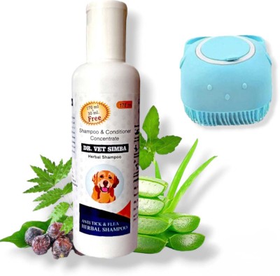 Dr. vet simba Flea and Tick, Conditioning Dog Shampoo and Brush Anti-dandruff, Anti-fungal, Flea and Tick, Anti-itching White Rose Dog Shampoo(200 ml)