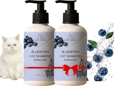 flufy care co Blueberry Cat Shampoo Combo – 200ml + 200ml | Dual Pack | Deep Cleansing Allergy Relief, Anti-dandruff, Anti-fungal, Anti-Inflammatory, Flea and Tick BLUEBERRY Cat Shampoo(400 ml)