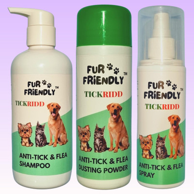 FUR FRIENDLY FF-AT300mlSH1-AT100gmPW1-AT200mlSP1 (Set of 3) Flea and Tick Natural Fragrance Dog Shampoo(600 ml)