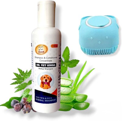 Dr. vet simba Flea and Tick, Conditioning Dog Shampoo and Brush Anti-dandruff, Anti-fungal, Flea and Tick, Anti-itching White Rose Dog Shampoo(200 ml)