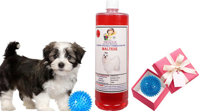 swacch Maltese Dog Shampoo + Rubber Spike Ball Chew Toy Combo Pack Conditioning Strawberry Dog Shampoo(1 L)