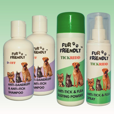 FUR FRIENDLY FF-AD200mlSH2-AT100gmPW1-AT200mlSP1-4 (Set of 4) Anti-dandruff Natural Fragrance Dog Shampoo(700 ml)