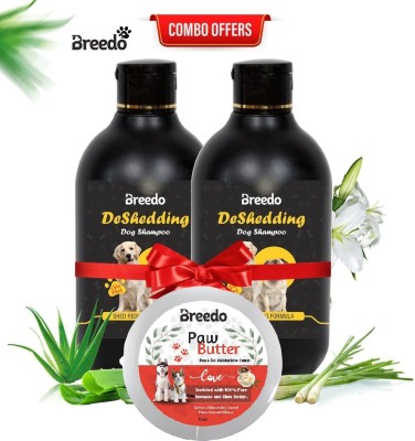 Breedo Dog Pack of 2 Deshedding Shampoo (500ml)+Paw Butter Moisturizing Cream(15ml) Allergy Relief, Conditioning, Anti-fungal, Anti-microbial, Anti-itching, Anti-dandruff || Paw Butter Effective to Heal, Repair, Soften, Dry, Cracked, Paws & Elbows Dog Shampoo(515 ml)