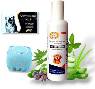 Dr. vet simba Flea and Tick, Conditioning Dog Shampoo and Brush Anti-dandruff, Anti-fungal, Flea and Tick, Anti-itching White Rose Dog Shampoo(275 ml)