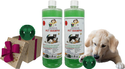swacch Pet Shampoo + Goofy Ball Rubber Chew Toy Combo Pack Conditioning Neem Alovera Dog Shampoo(2 L)