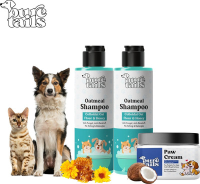 Pure Tails combo of 3 oatmeal shampoo 200ml+oatmeal shampoo 200ml+paw cream 50ml Anti-fungal, Anti-itching, Anti-Bacterial Natural Dog, Cat Shampoo(200 ml) Pure Tails combo of 3 oatmeal shampoo 200ml+oatmeal shampoo 200ml+paw cream 50ml Anti-fungal, Anti-itching, Anti-Bacterial Natural Dog, Cat Shampoo(200 ml)