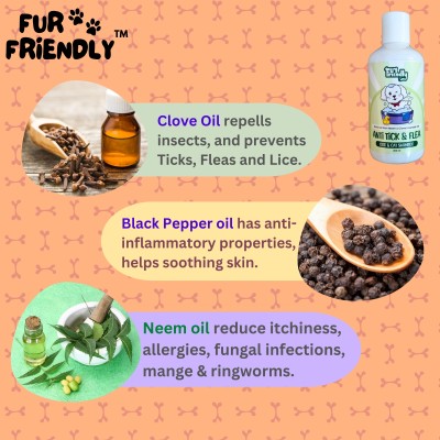 FUR FRIENDLY Anti-Tick & Flea Shampoo(3x200 ml)|Anti-Tick & Flea Powder(100gm)| (Pack of 4) Flea and Tick Lavender Dog, Cat Shampoo(700 ml)