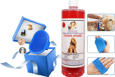 swacch Cocker Spaniel Dog Shampoo + Bath Brush with Adjustable Straps Conditioning Strawberry Dog Shampoo(1 L)