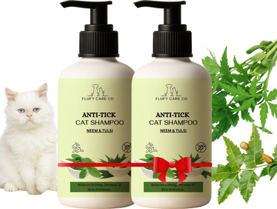 flufy care co Anti-Tick Neem & Tulsi Cat Shampoo Combo – 200ml + 200ml Allergy Relief, Anti-dandruff, Anti-fungal, Anti-Inflammatory, Flea and Tick NEEM & TULSI Cat Shampoo(400 ml)